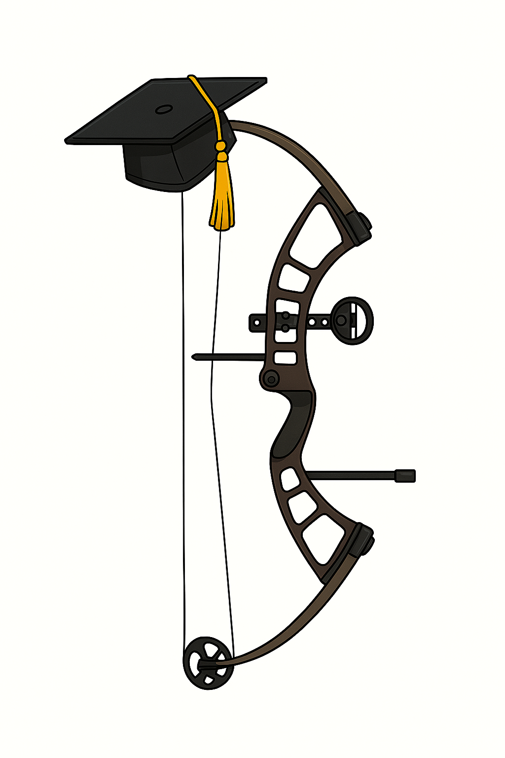 image of a graducation cap hanging on an archery bow